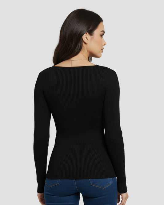 BUTTON-DETAIL RIBBED SWEATER