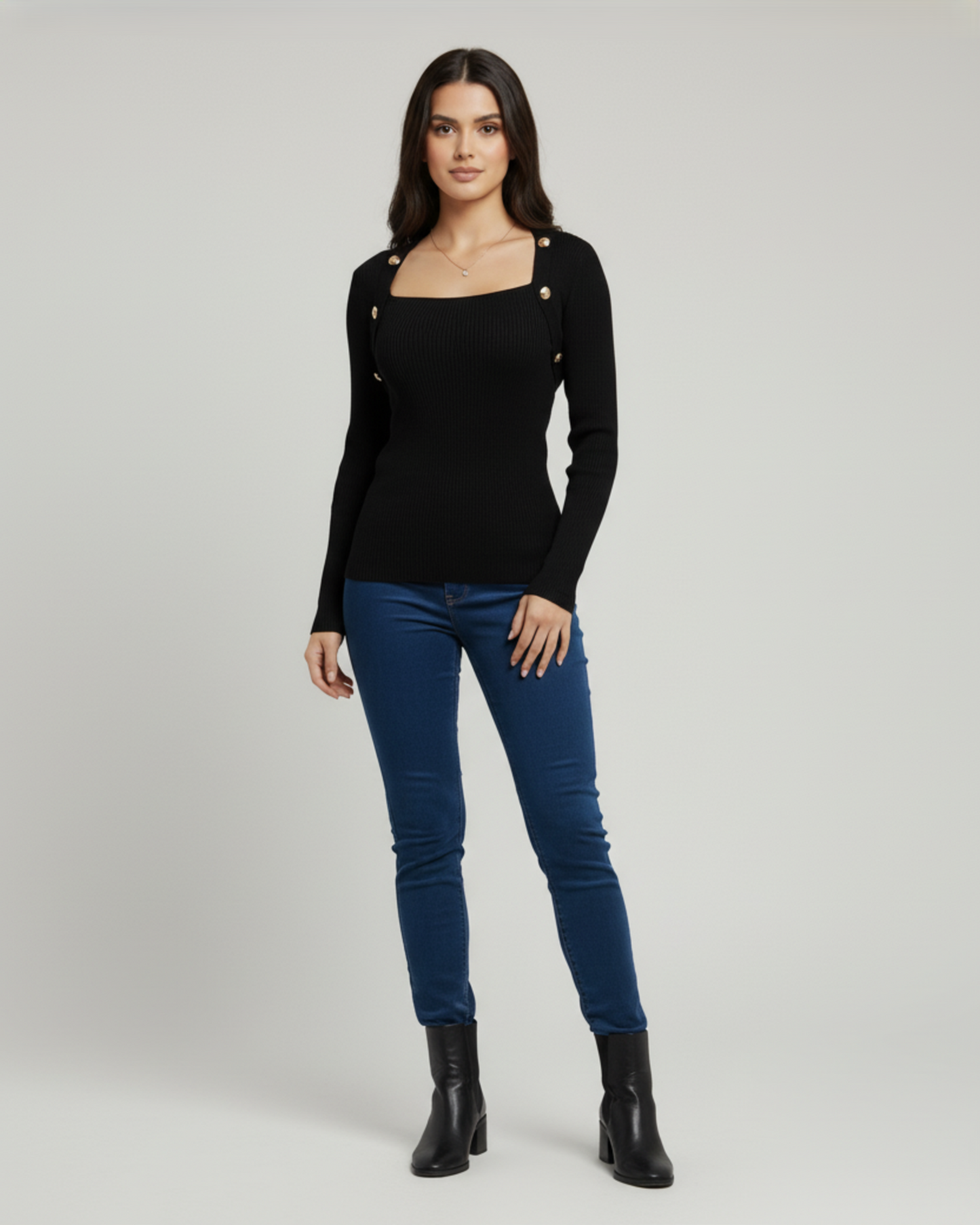 BUTTON-DETAIL RIBBED SWEATER