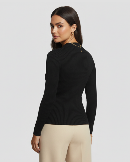 WRAP FRONT CUTOUT RIBBED SWEATER