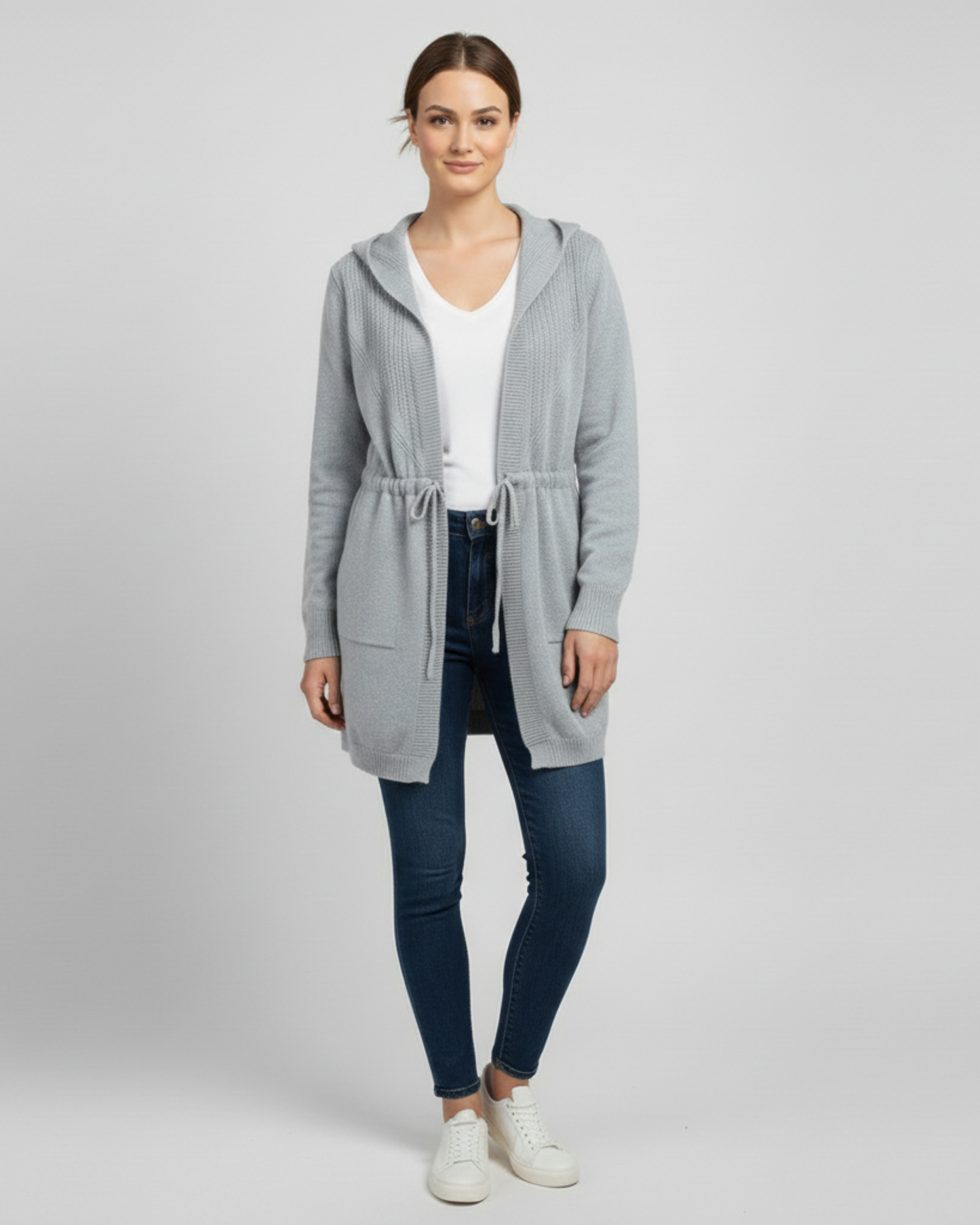 TIE WAIST CARDIGAN - GRAY