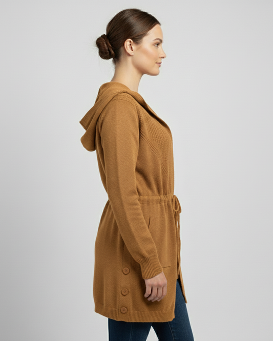 TIE WAIST CARDIGAN - CARAMEL