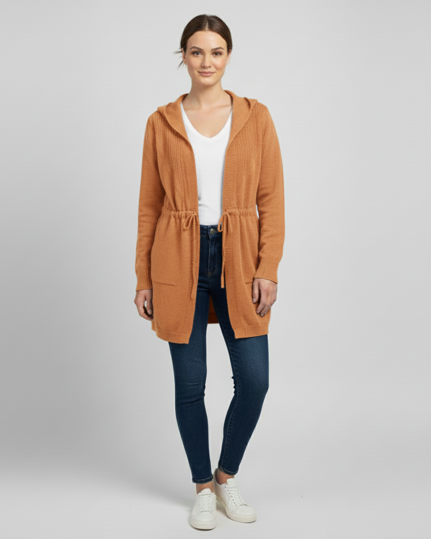TIE WAIST CARDIGAN - CARAMEL