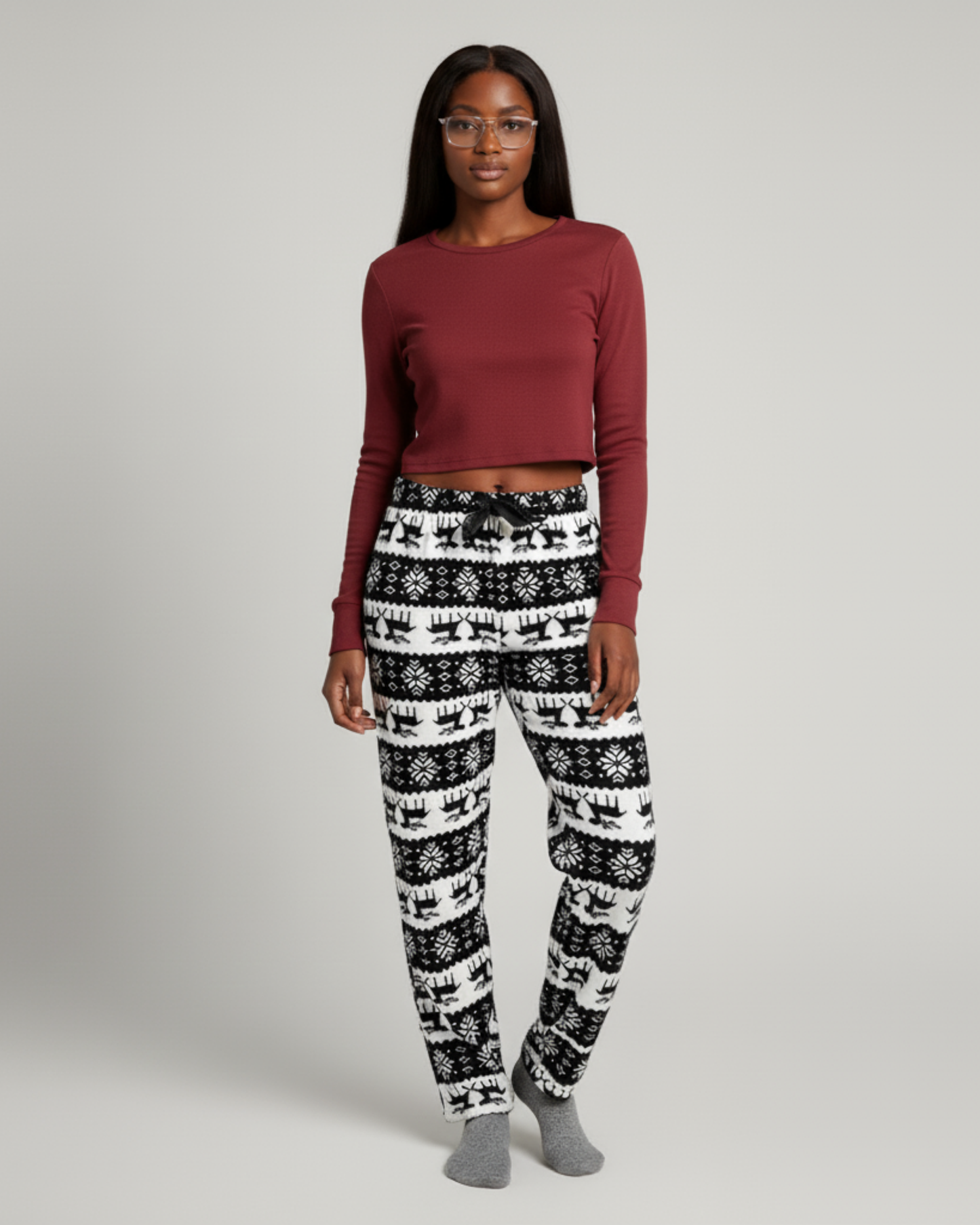 BLACK & WHITE REINDEER PAJAMA PANTS