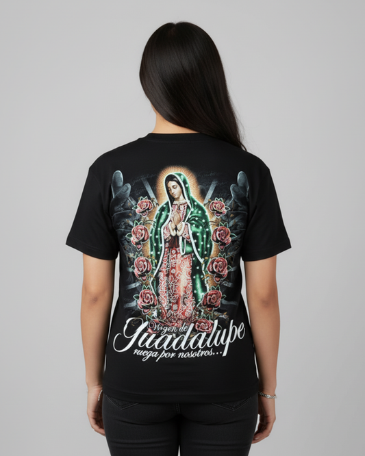GUADALUPE SACRED ROSES BLACK TEE