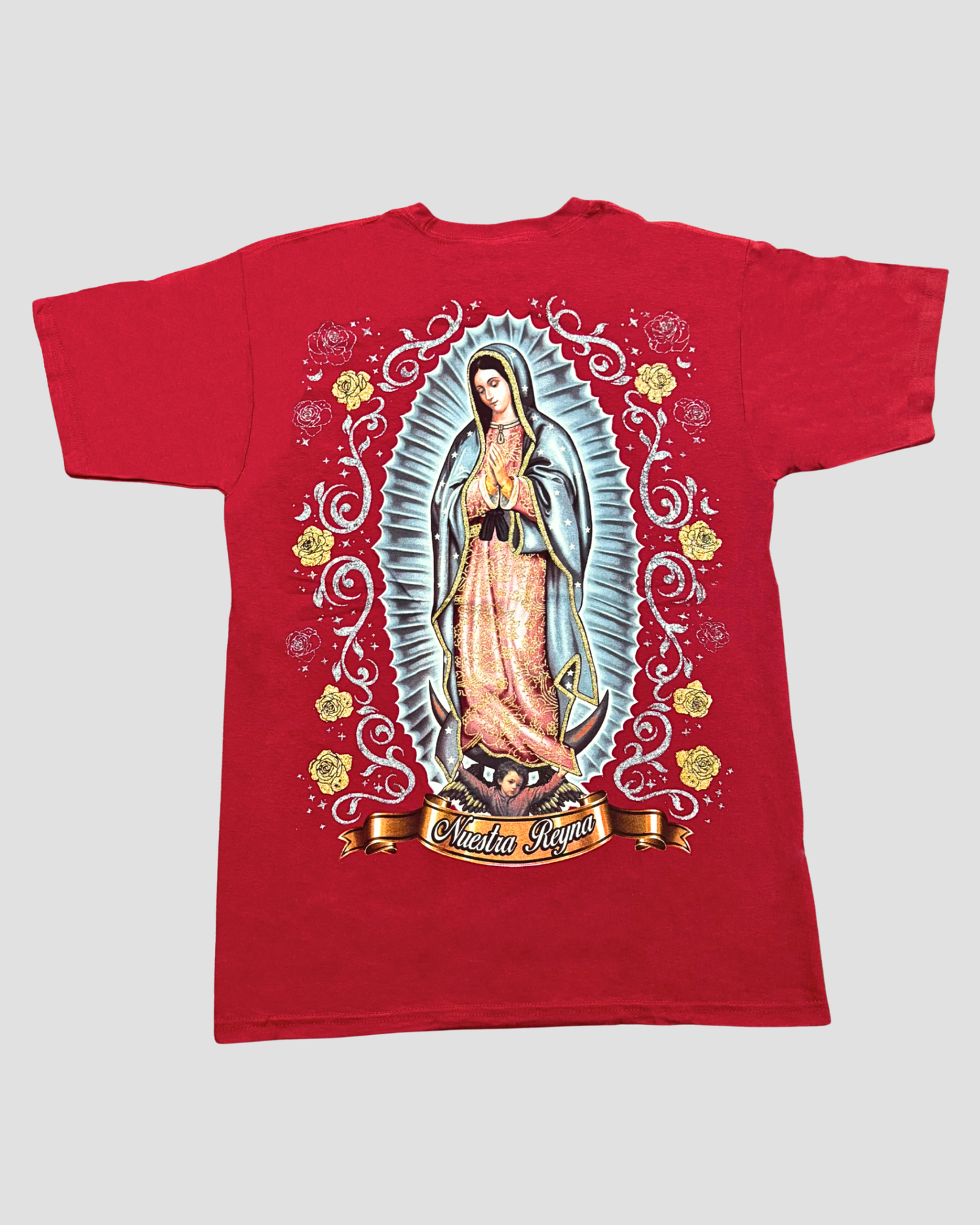 VIRGEN DE GUADALUPE RED ROSE GLOW TEE