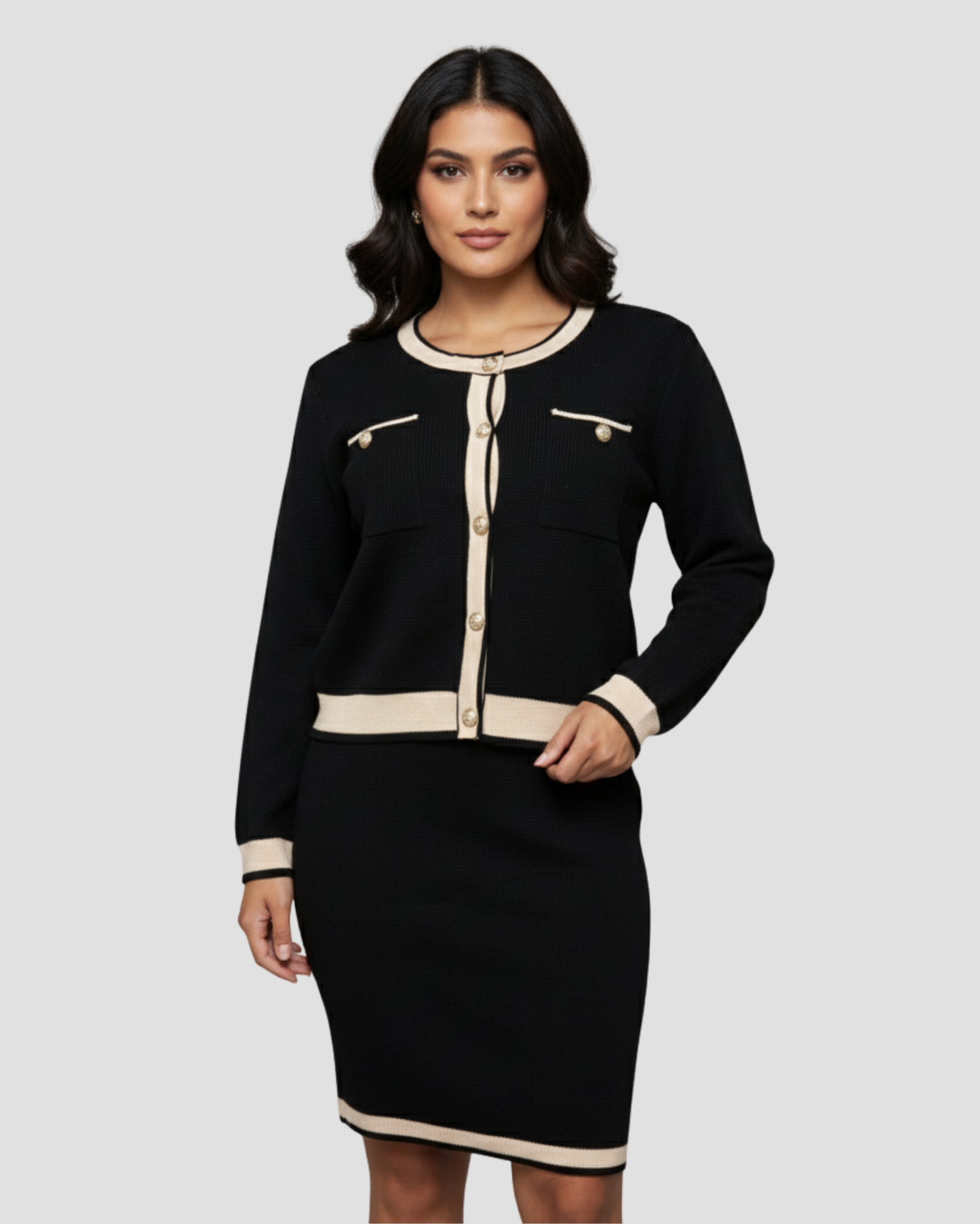 CONTRAST TRIM KNIT SET