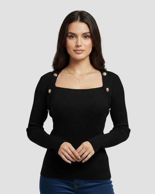 BUTTON-DETAIL RIBBED SWEATER