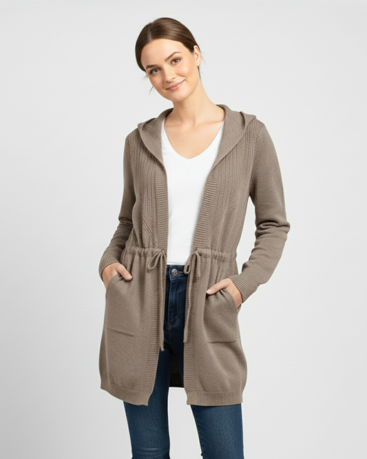 TIE WAIST CARDIGAN - TAUPE