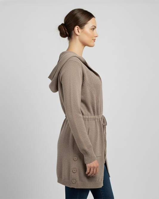 TIE WAIST CARDIGAN - TAUPE