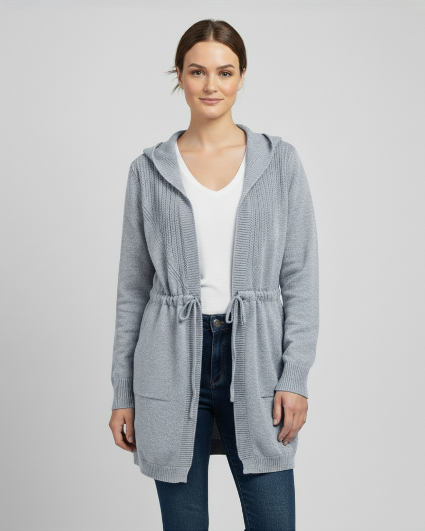 TIE WAIST CARDIGAN - GRAY