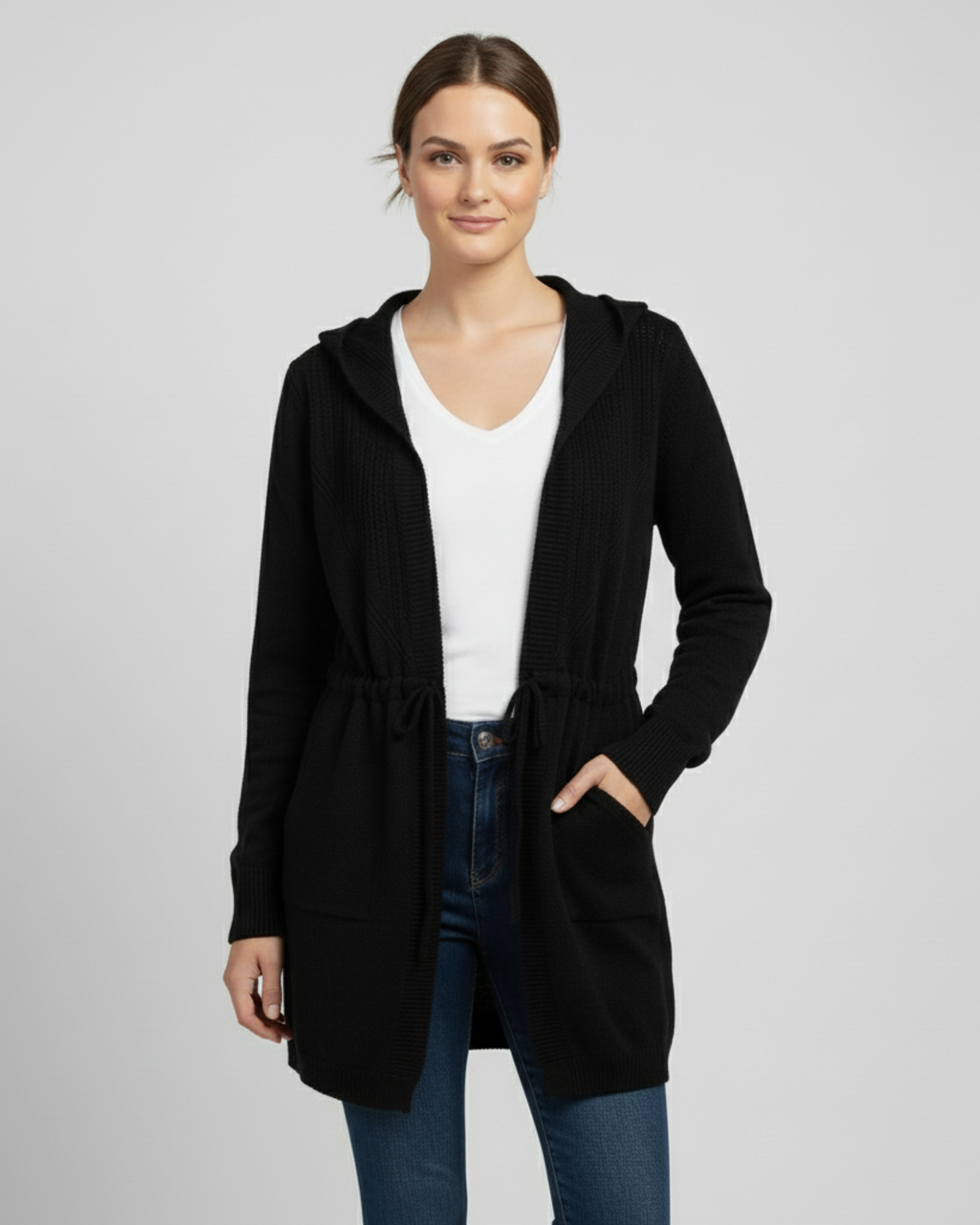 TIE WAIST CARDIGAN - BLACK
