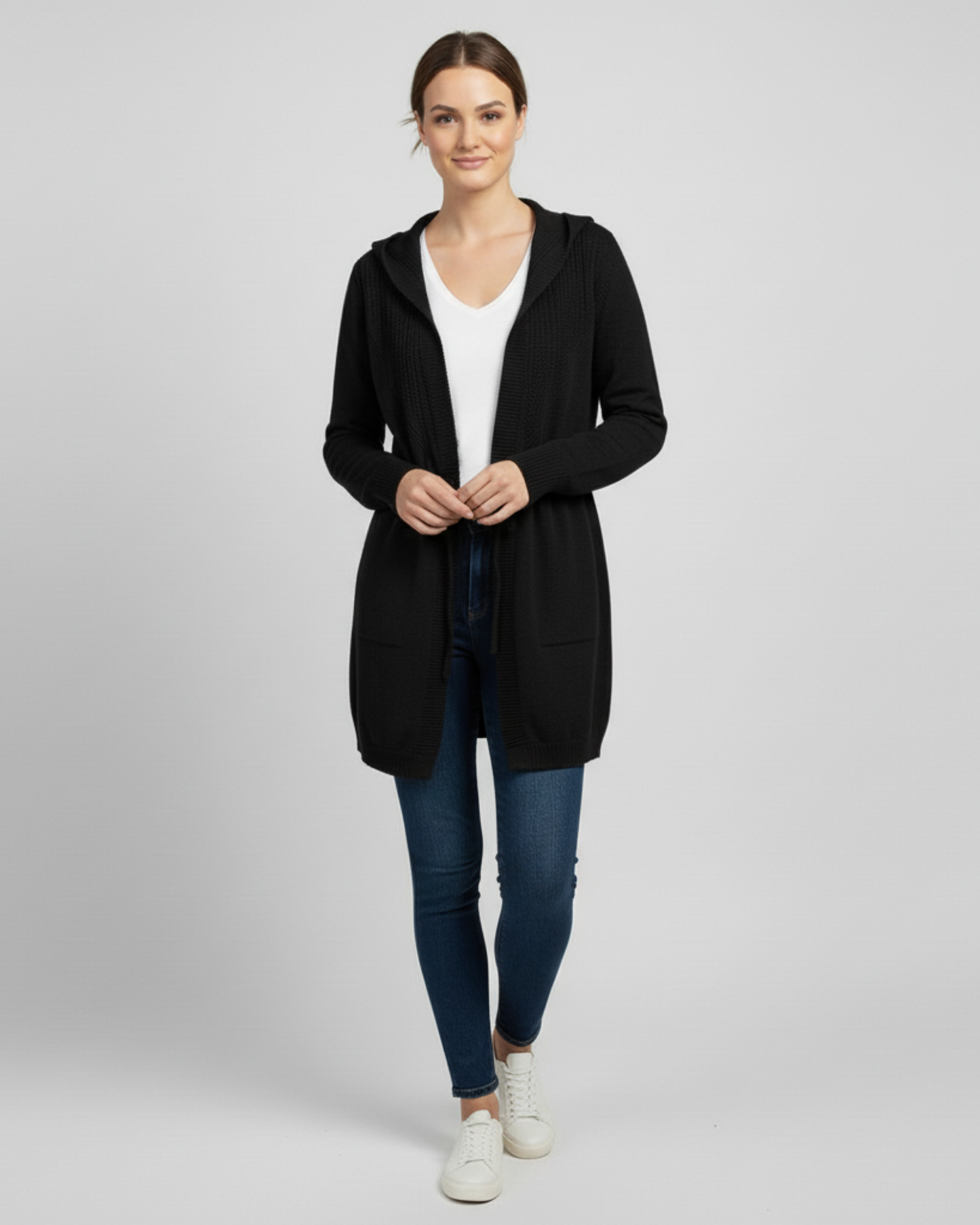 TIE WAIST CARDIGAN - BLACK