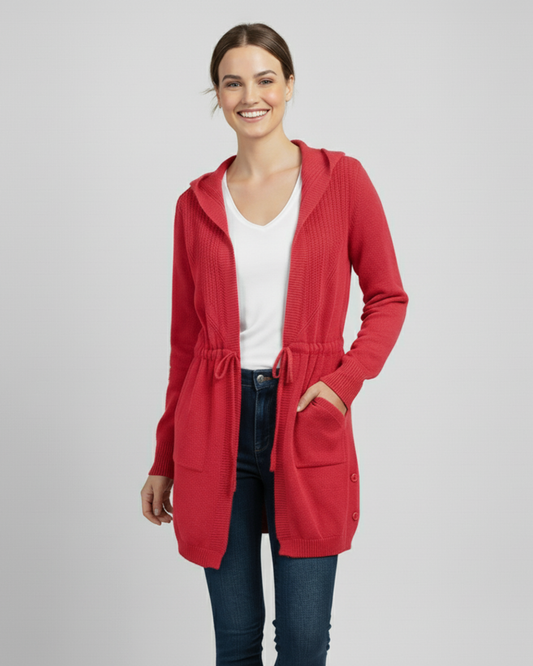 TIE WAIST CARDIGAN - RED