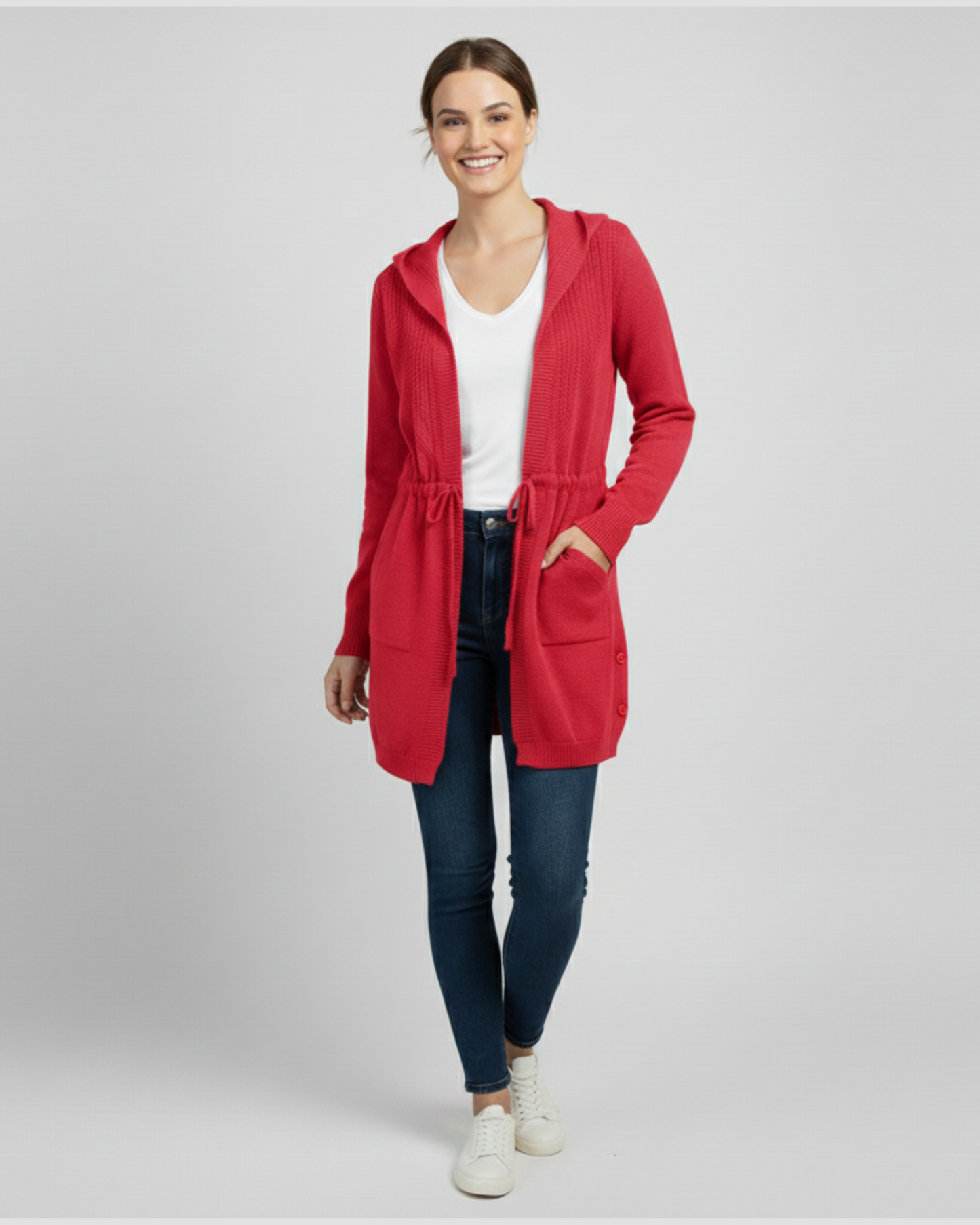 TIE WAIST CARDIGAN - RED