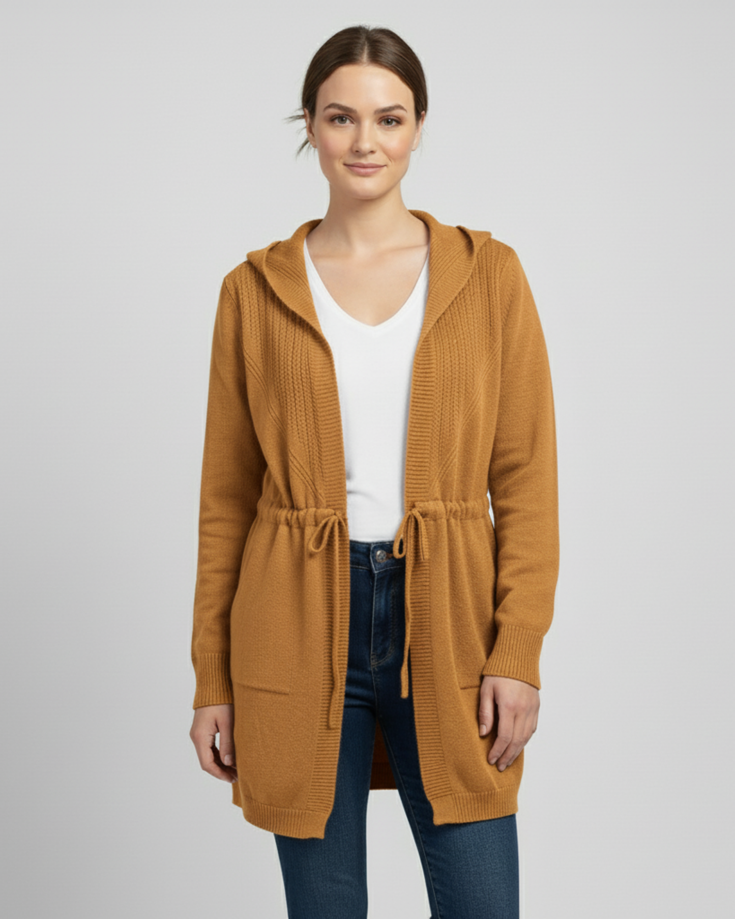 TIE WAIST CARDIGAN - CARAMEL