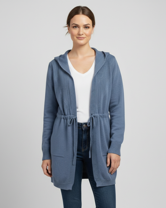 TIE WAIST CARDIGAN - BLUE