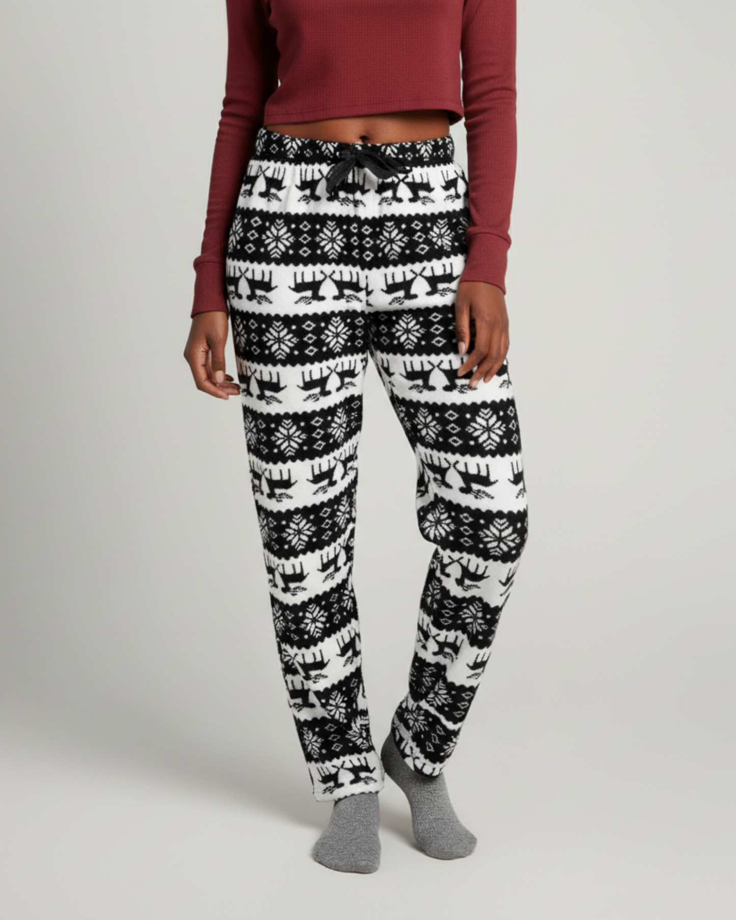 BLACK & WHITE REINDEER PAJAMA PANTS