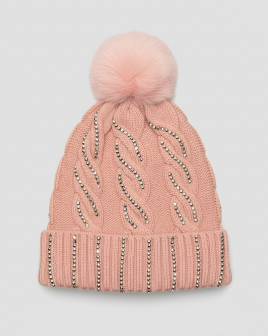 PINK CRYSTAL KNIT HAT