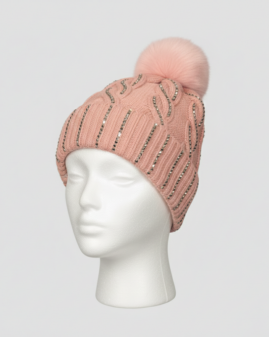 PINK CRYSTAL KNIT HAT