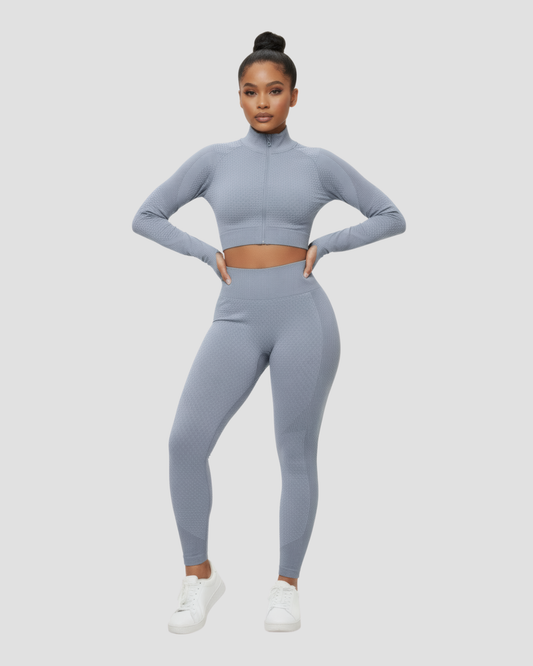 ZIP CROP TOP & LEGGINGS SET - GRAY
