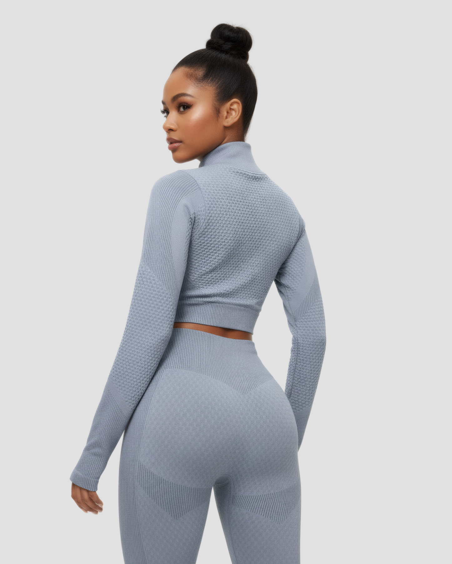 ZIP CROP TOP & LEGGINGS SET - GRAY