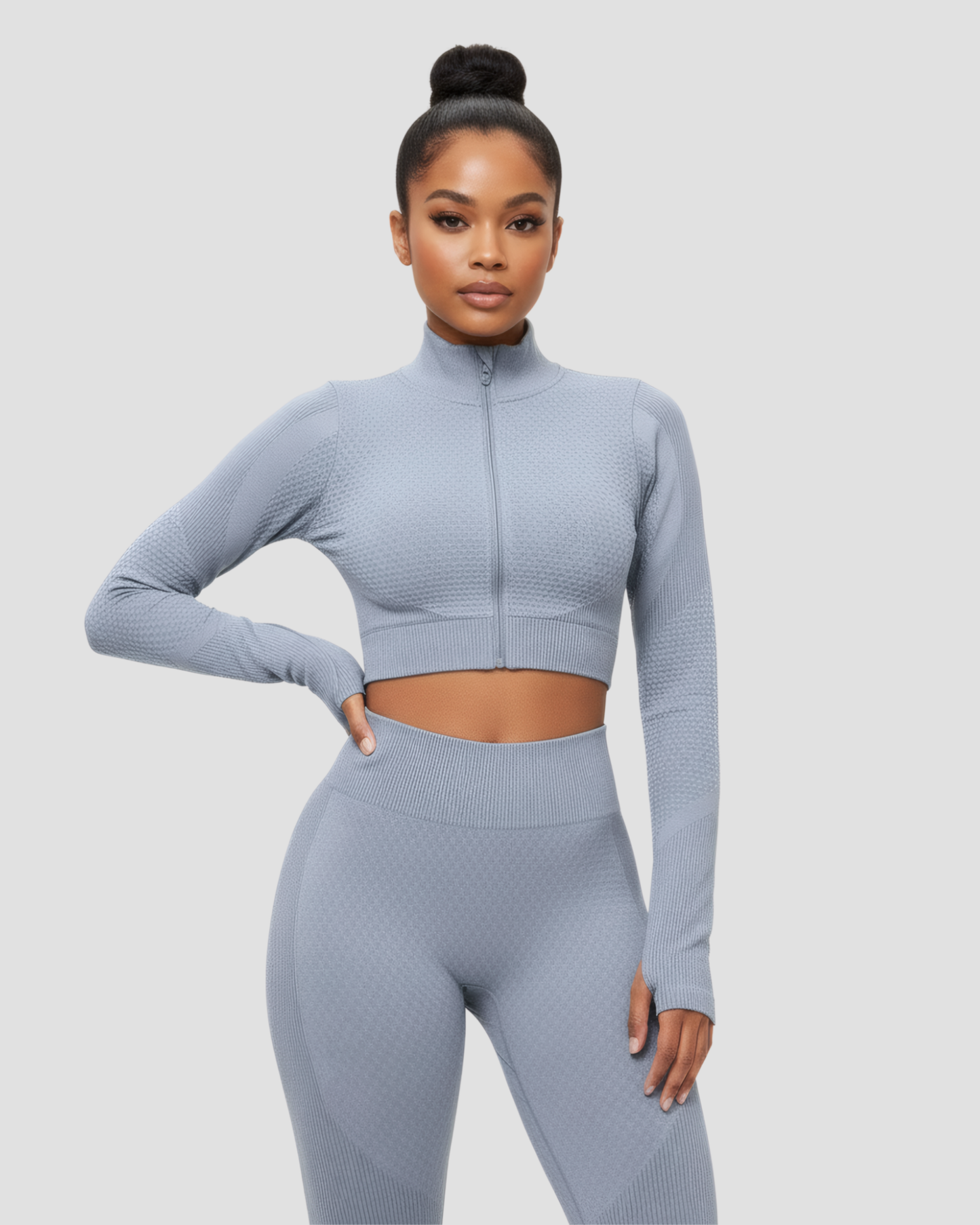 ZIP CROP TOP & LEGGINGS SET - GRAY