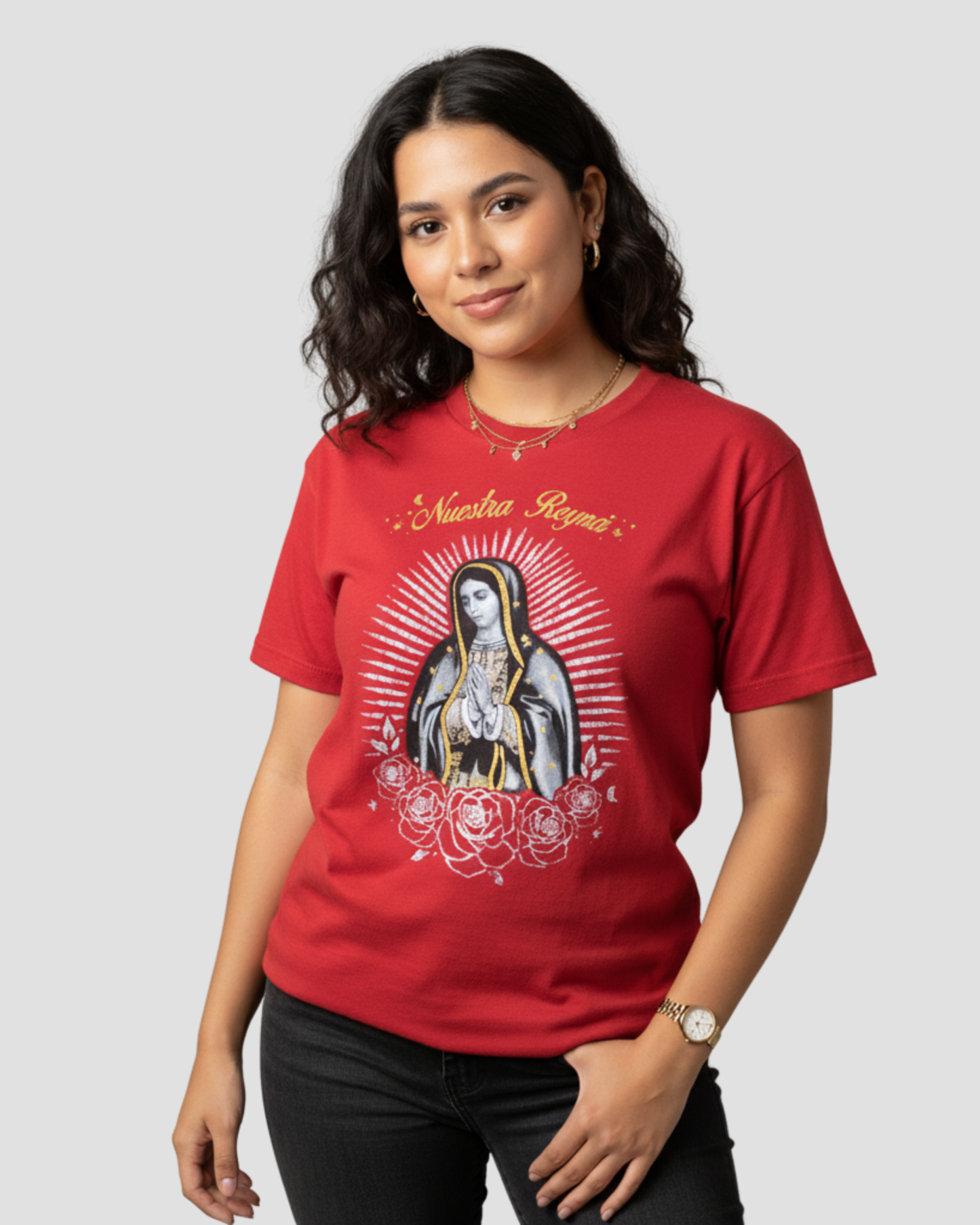 VIRGEN DE GUADALUPE RED ROSE GLOW TEE