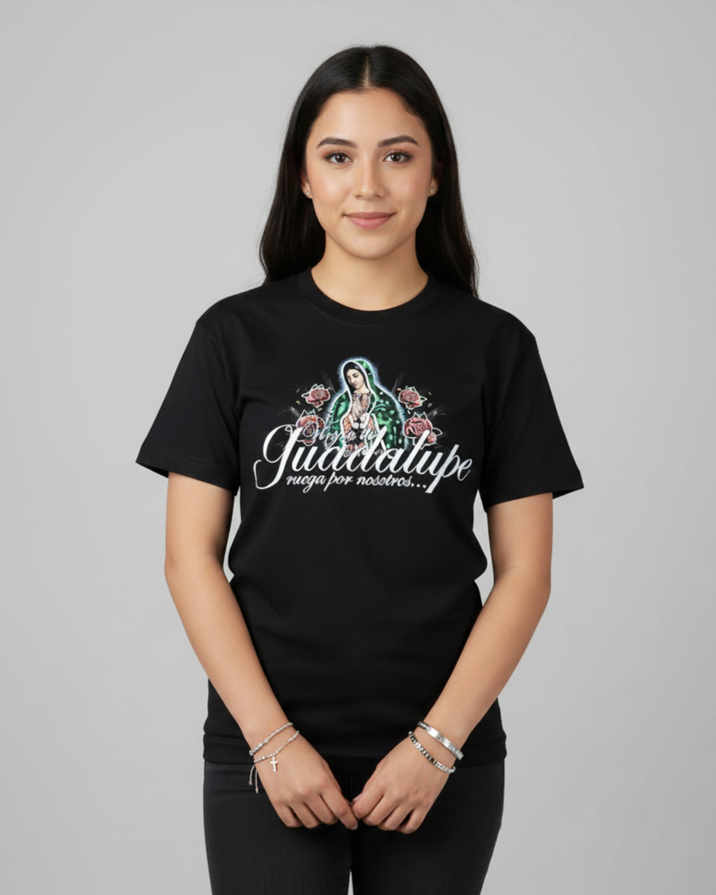 GUADALUPE SACRED ROSES BLACK TEE