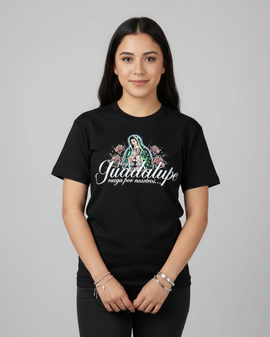 GUADALUPE SACRED ROSES BLACK TEE